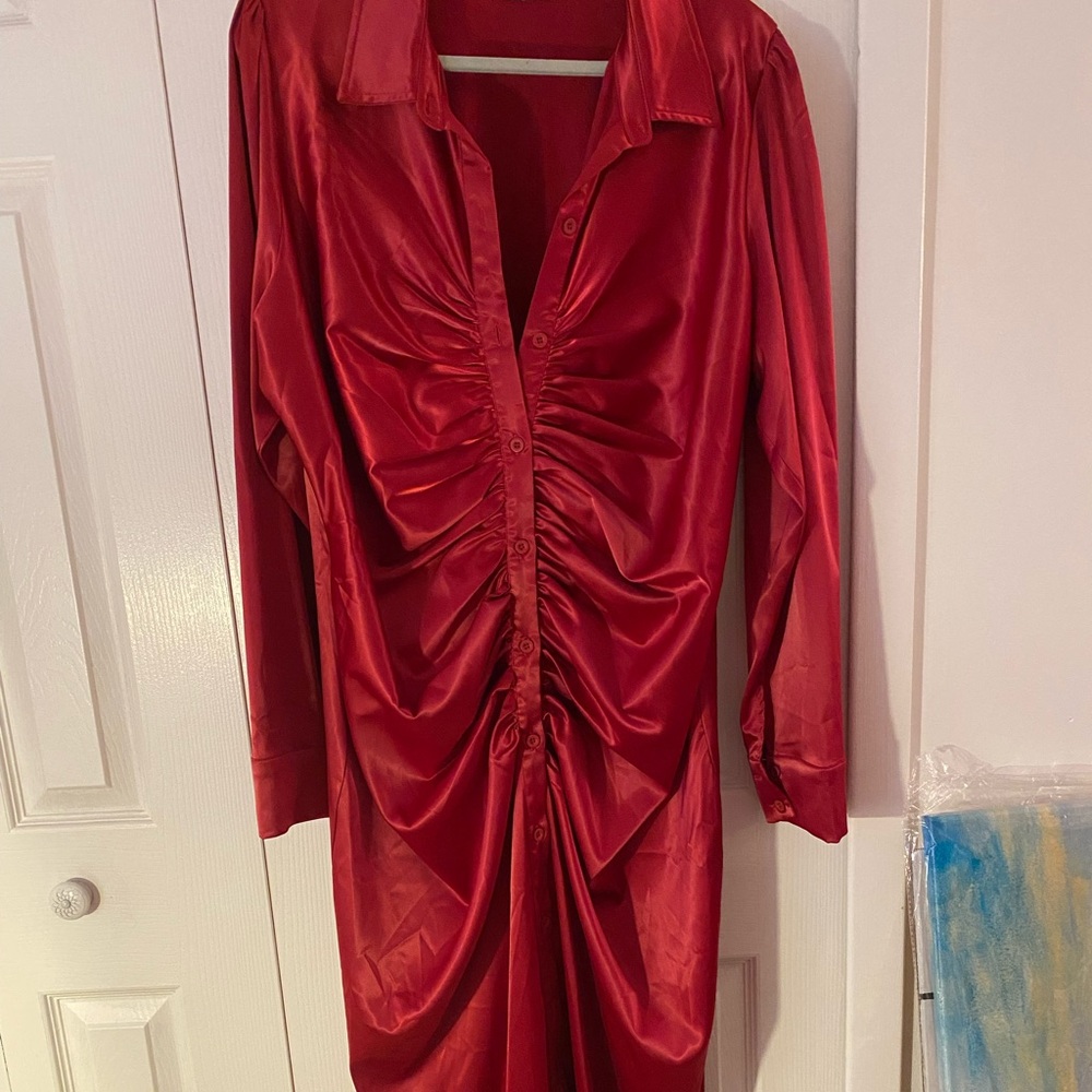 Satin maxi shirt dress